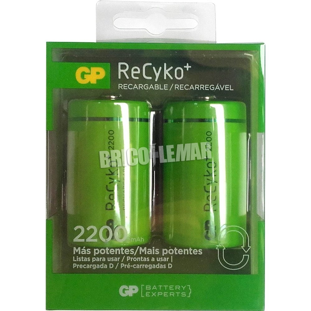 Inhalar montar Semicírculo ▷ Comprar 2 baterías recargables D 2200mAh blíster Recyko+ GP | Brico...