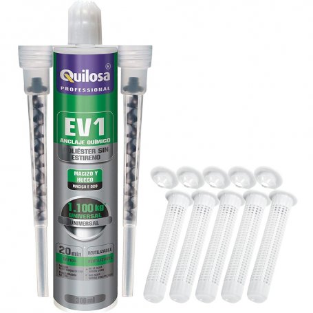 Pack de anclaje químico poliéster sin estireno EV1 Quilosa + 5 tamices para taco químico