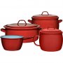 Batería de cocina esmaltada Teja olla abombada 18cm + puchero 14cm + cacerola 20cm + cazo pico 18cm La Estrella