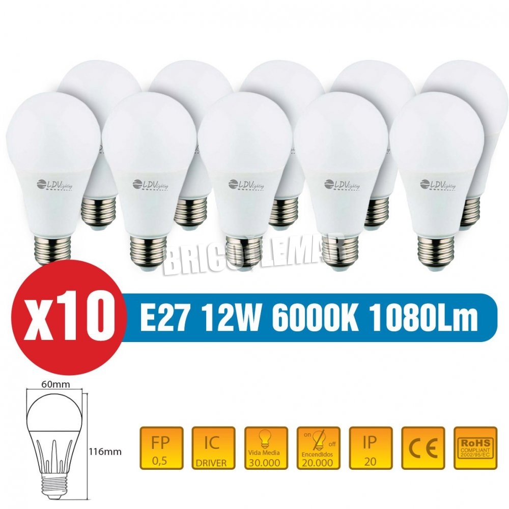 ▷ Comprar lámparas led estandar 12w e27 1080lm 270º 6000k LDV