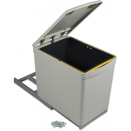Contenedor de reciclaje 16L para módulo de cocina fijación inferior tapa automática gris Emuca
