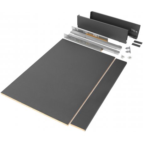 Kit cajón Vertex para cocina o baño 500mm altura de 93mm para módulo 900mm acero gris antracita Emuca