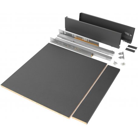 Kit cajón Vertex para cocina o baño 500mm altura de 93mm para módulo 600mm acero gris antracita Emuca