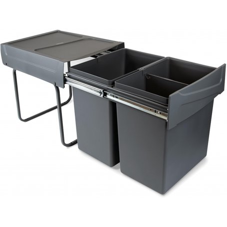 Contenedores de reciclaje cocina 2x20L fijación inferior extracción manual acero y plástico gris antracita Emuca