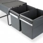 Contenedores de reciclaje para cocina 2x15L fijación inferior extracción manual acero y plástico gris antracita Emuca