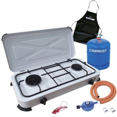 Kit Camping Gas Todo en Uno (Cocina + Bombona + Regulador + Manguera y Abrazaderas + Regalos)