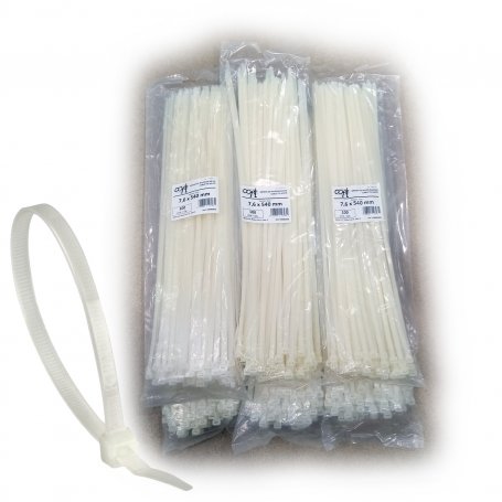 Brida nylon dentada 540x7.6 blanca 6 bolsas de 100 unidades/bolsa Kabra