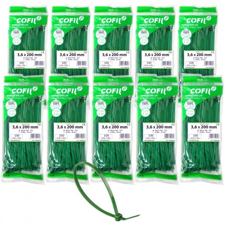 Brida nylon dentada 200x3.6 verde lote de 10 bolsas de 100 unidades/bolsa Kabra