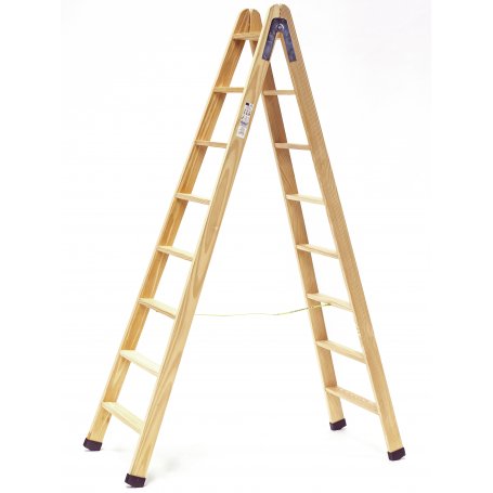 Escalera de madera de pintor profesional en tijera 8+8 peldaños Plabell