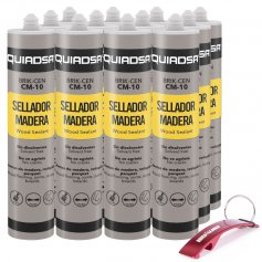 Sellador elástico para madera BRIK-CEM CM-10 Gris claro caja de 12 cartuchos de 300ml Quiadsa