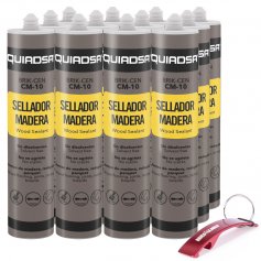 Sellador elástico para madera BRIK-CEM CM-10 Gris oscuro caja de 12 cartuchos de 300ml Quiadsa