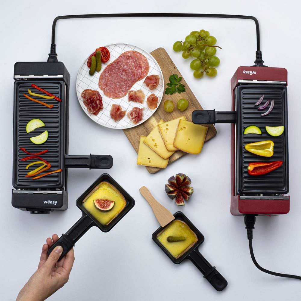 ▷ Comprar Raclette 2 personas 2 en 1 grill negra antiadherente 400W W
