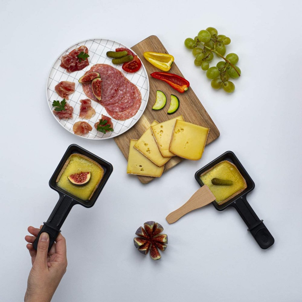 ▷ Comprar Raclette 2 personas 2 en 1 grill negra antiadherente 400W W