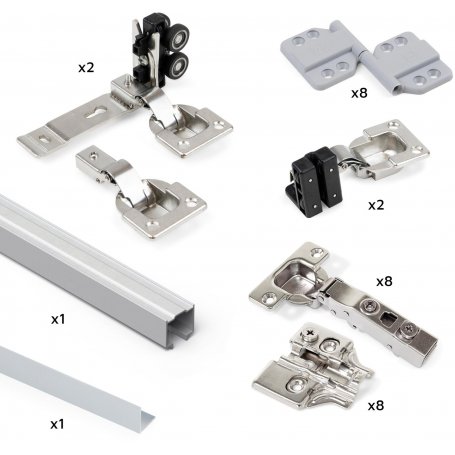 Sistema Twofold para 2 puertas correderas de madera colgadas y plegables con guiador inferior aluminio anodizado Emuca