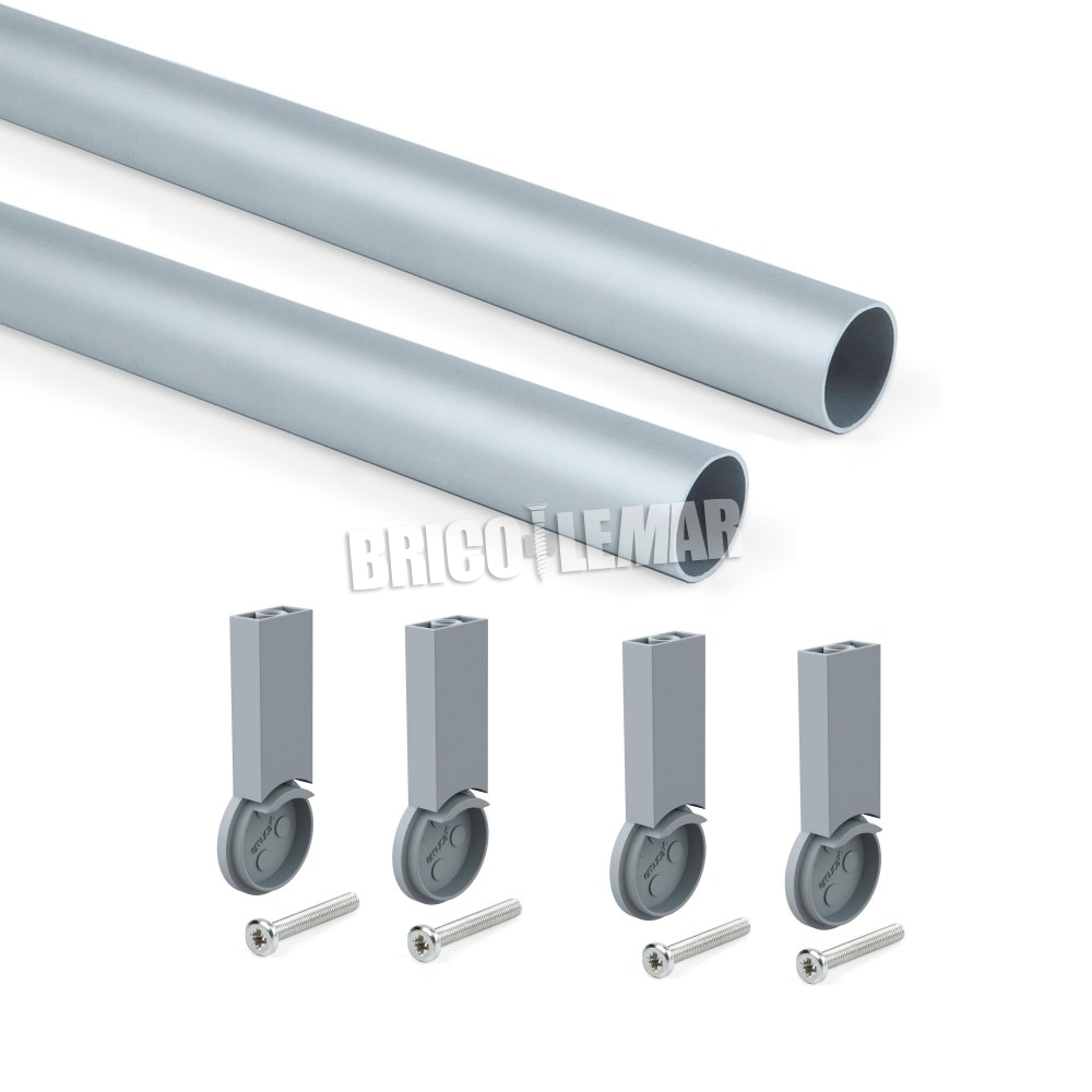 Emuca Kit de barra para armario redonda D. 28, 750 mm, aluminio, Anodizado  mate - Ferretería Campollano