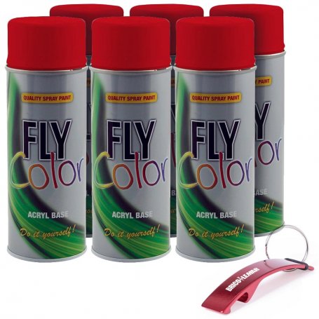 Pintura en spray Fly Color RAL 3020 brillo rojo caja de 6 botes de 400ml Motip