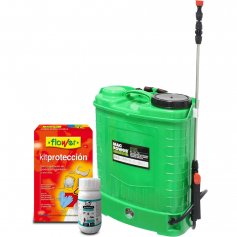 Insecticida de plagas Alfasect 250cc Flower + pulverizador a batería 12V 16L + set de protección