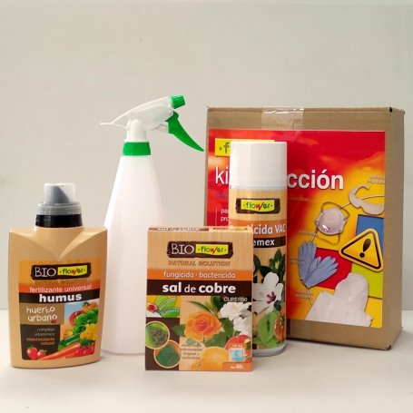 Kit pulverizador 1L + Insecticida Natural spray 500ml + Fungicida Biológico 6x15g + Fertilizante 500ml + set de protección