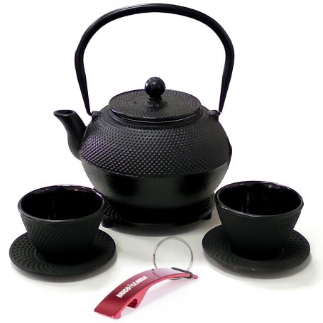 Tetera de hierro fundido negra 1,20lt + juego 2 tazas + reposatetera Ibili