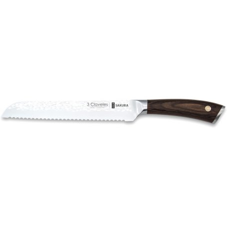 Cuchillo panero Sakura 19cm acero inoxidable mango madera de Pakka forjado martillado 3 Claveles