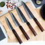 Cuchillo Santoku 18cm serie Osaka acero inoxidable mango madera granadillo forjado 3 Claveles