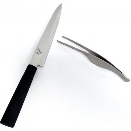 Kit para cortar y servir sushi cuchillo Tokyo Yanagiba 24cm + pinza chef 20cm 3 Claveles