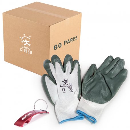 60 pares de guantes nitrilo gris dorso nylon blanco talla 8 Cipisa