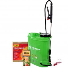 Kit insecticida ecológico Triple Acción 100ml Flower + pulverizador a batería 12V 12L + set de protección