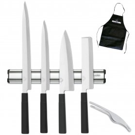 Set de 4 cuchillos serie Tokyo con barra magnética portacuchillos y pinzas para sushi 3 Claveles