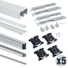 Lote de 5 kits de sistema corredero para armario 2 puertas rodadura inferior espesor 18mm perfiles aluminio Emuca