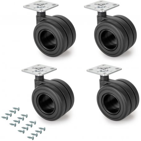 Kit de ruedas Hole con placa de montaje Ø65 acero y plástico negro Emuca