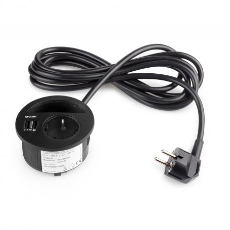 Conector y pasacables Circle 80 con puertos USB plástico pintado negro Emuca