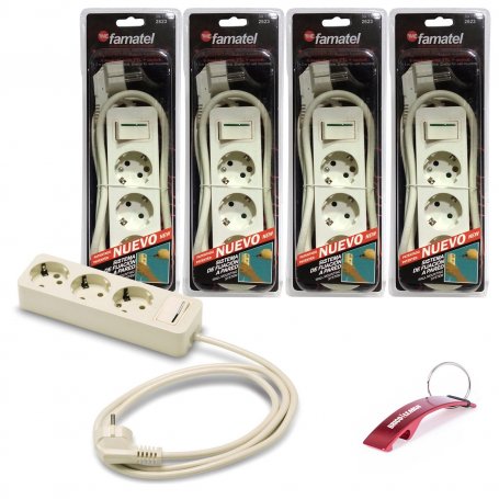 Pack de 4 bases múltiples de 3 tomas con interruptor TT Lateral 16A 250V~ cable 1,5m Famatel