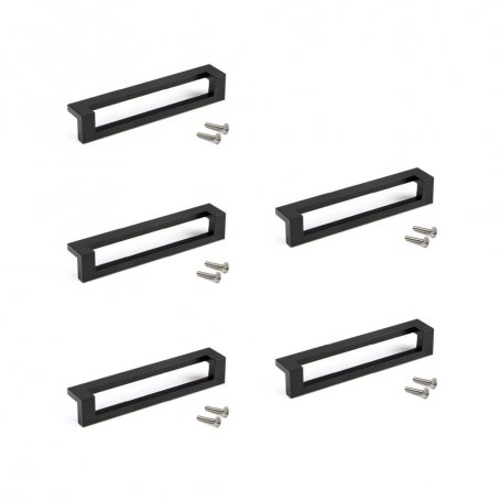 Lote de 5 tiradores para mueble Ribarroja, L144mm, intereje 128mm, Zamak, Pintado negro - Emuca