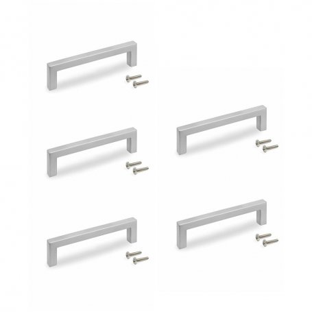 Lote de 5 tiradores para mueble Habana, L136mm, intereje 128mm, Zamak, Niquel satinado - Emuca