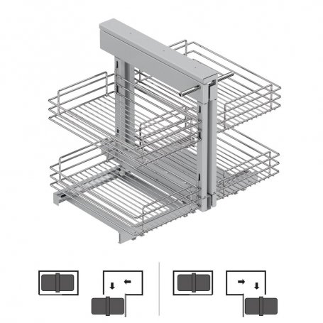Sistema de rincón extraíble para mueble de cocina Suprastar, Acero, Cromado - Emuca