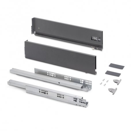Cajón exterior Vertex con regulación 3D de altura 131mm, 40kg, profundidad 300mm, Acero, Gris antracita - Emuca