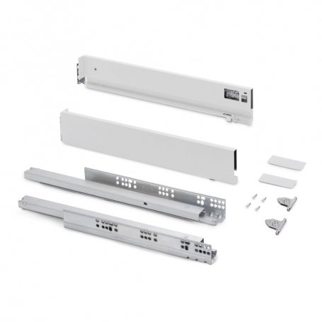 Cajón exterior Vertex con regulación 3D de altura 83mm, 40kg, profundidad 500mm, Acero, Pintado blanco - Emuca