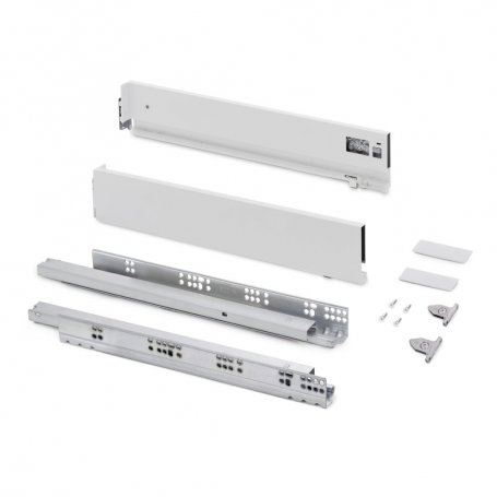 Cajón exterior Vertex con regulación 3D de altura 93mm, 60kg, profundidad 500mm, Acero, Pintado blanco - Emuca
