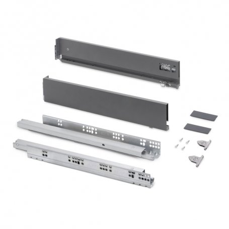 Cajón exterior Vertex con regulación 3D de altura 93mm, 60kg, profundidad 500mm, Acero, Gris antracita - Emuca