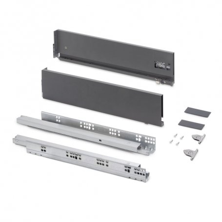 Cajón exterior Vertex con regulación 3D de altura 131mm, 60kg, profundidad 500mm, Acero, Gris antracita - Emuca