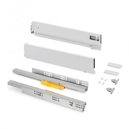 Cajón exterior Vertex Push Sincro con regulación 3D de altura 93mm , 40kg, profundidad 350mm, Acero, Pintado blanco - Emuca