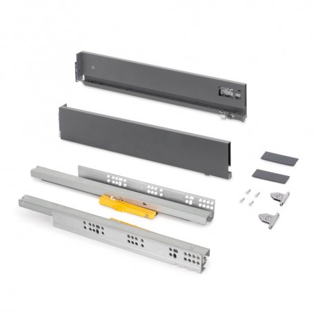 Cajón exterior Vertex Push Sincro con regulación 3D de altura 93mm, 40kg, profundidad 400mm, Acero, Gris antracita - Emuca