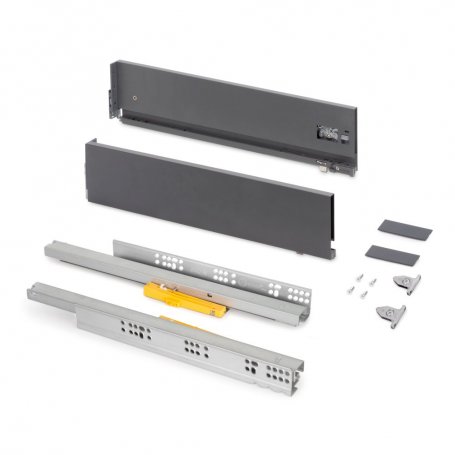 Cajón exterior Vertex Push Sincro con regulación 3D de altura 131mm, 40kg, profundidad 500mm, Acero, Gris antracita - Emuca