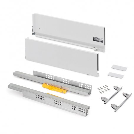 Cajón exterior Vertex Push Sincro con regulación 3D de altura 178mm , 40kg, profundidad 400mm, Acero, Pintado blanco - Emuca