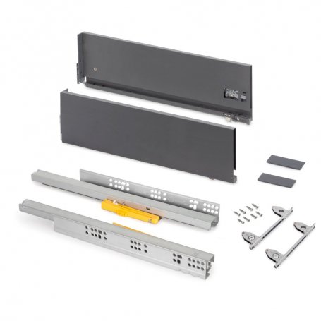 Cajón exterior Vertex Push Sincro con regulación 3D de altura 178mm, 40kg, profundidad 500mm, Acero, Gris antracita - Emuca