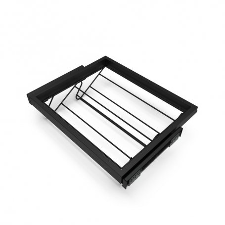 Kit de zapatero metálico y bastidor de guías cierre suave para armario, regulable, módulo 600mm, Negro texturizado - Emuca