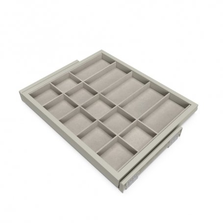Kit de cajón organizador con bastidor de guías con cierre suave para armario, regulable, módulo 600mm, Gris piedra - Emuca