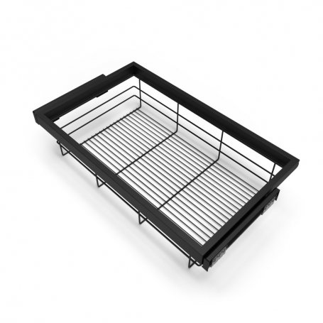 Kit de cesta de alambre y bastidor de guías con cierre suave para armario, regulable, módulo 800mm, Negro texturizado - Emuca