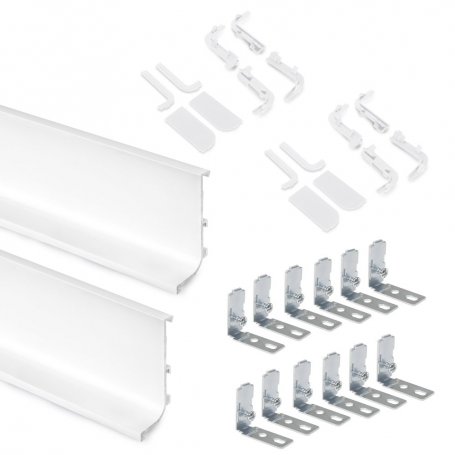 Kit de 2 perfiles superiores Gola para muebles de cocina, longitud 2,35m, con accesorios, Aluminio, Pintado blanco - Emuca